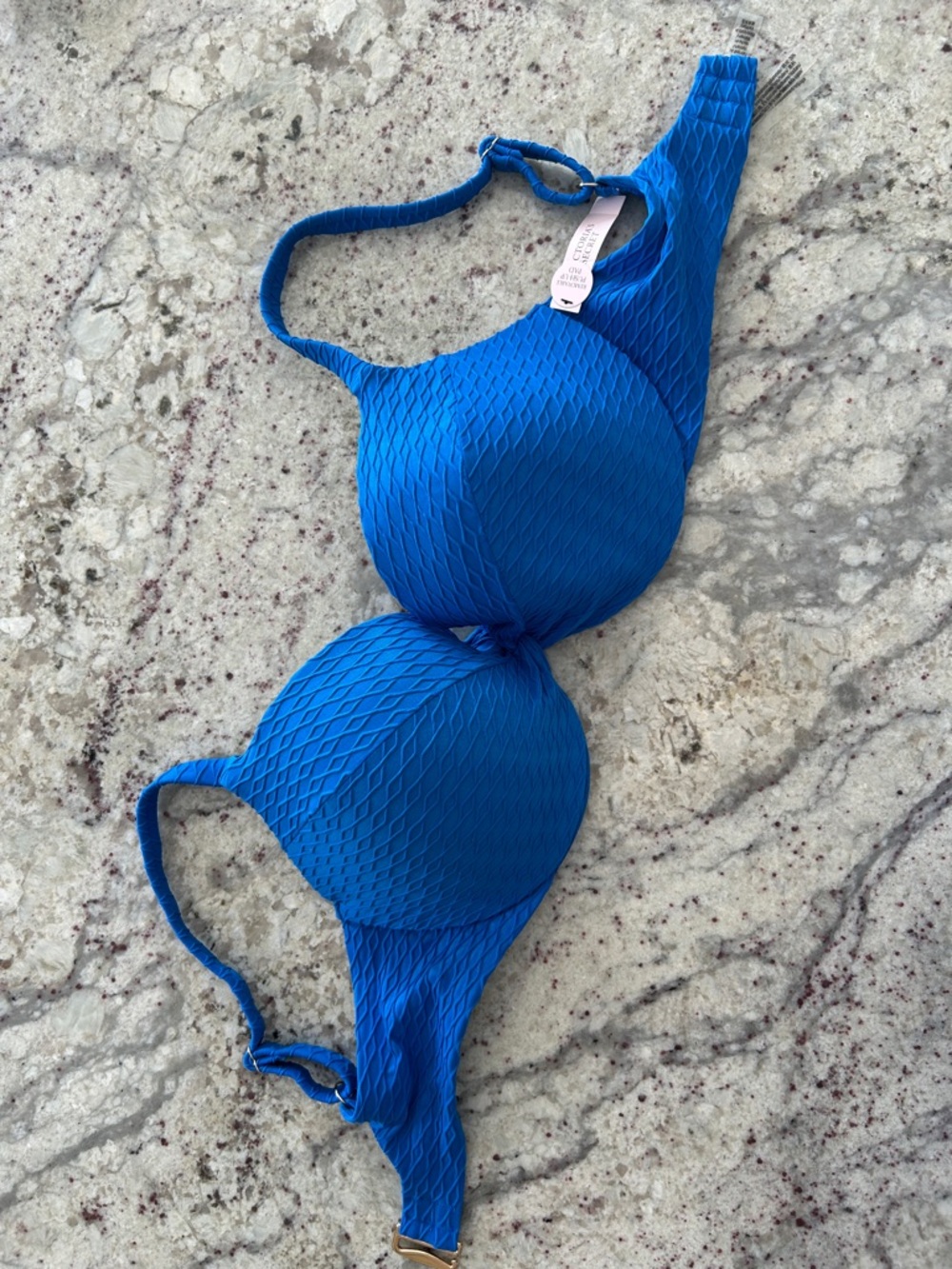 NWT Victoria’s Secret Bold Blue Textural Underwire Swim Top Size 36DD